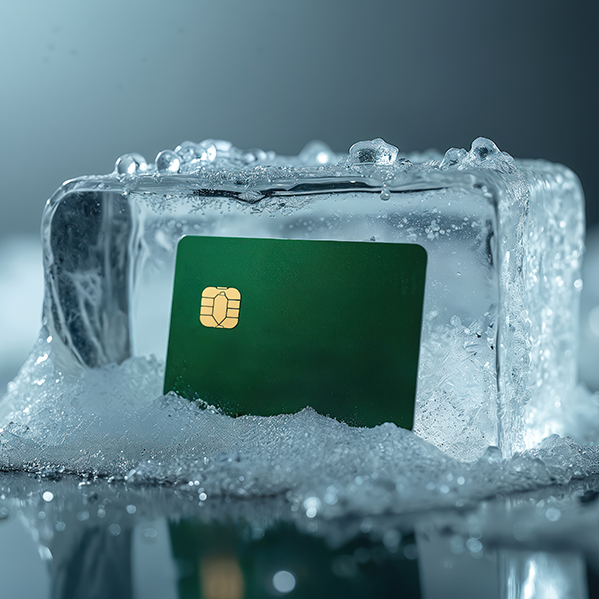 Credit card in an ice cube freezing your credit